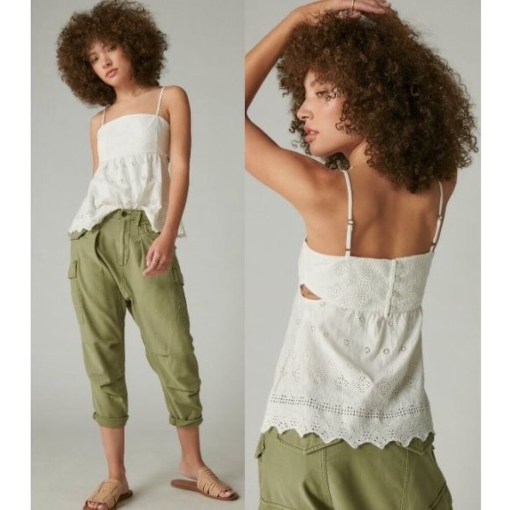 Lucky Brand White Eyelet Cotton Tank Top
